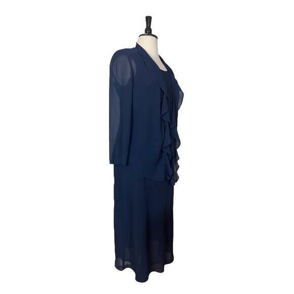 Jessica Howard Midi Jacket Dress Ruffle Front Chiffon Navy Blue Women’s Size 14W - Picture 2 of 13